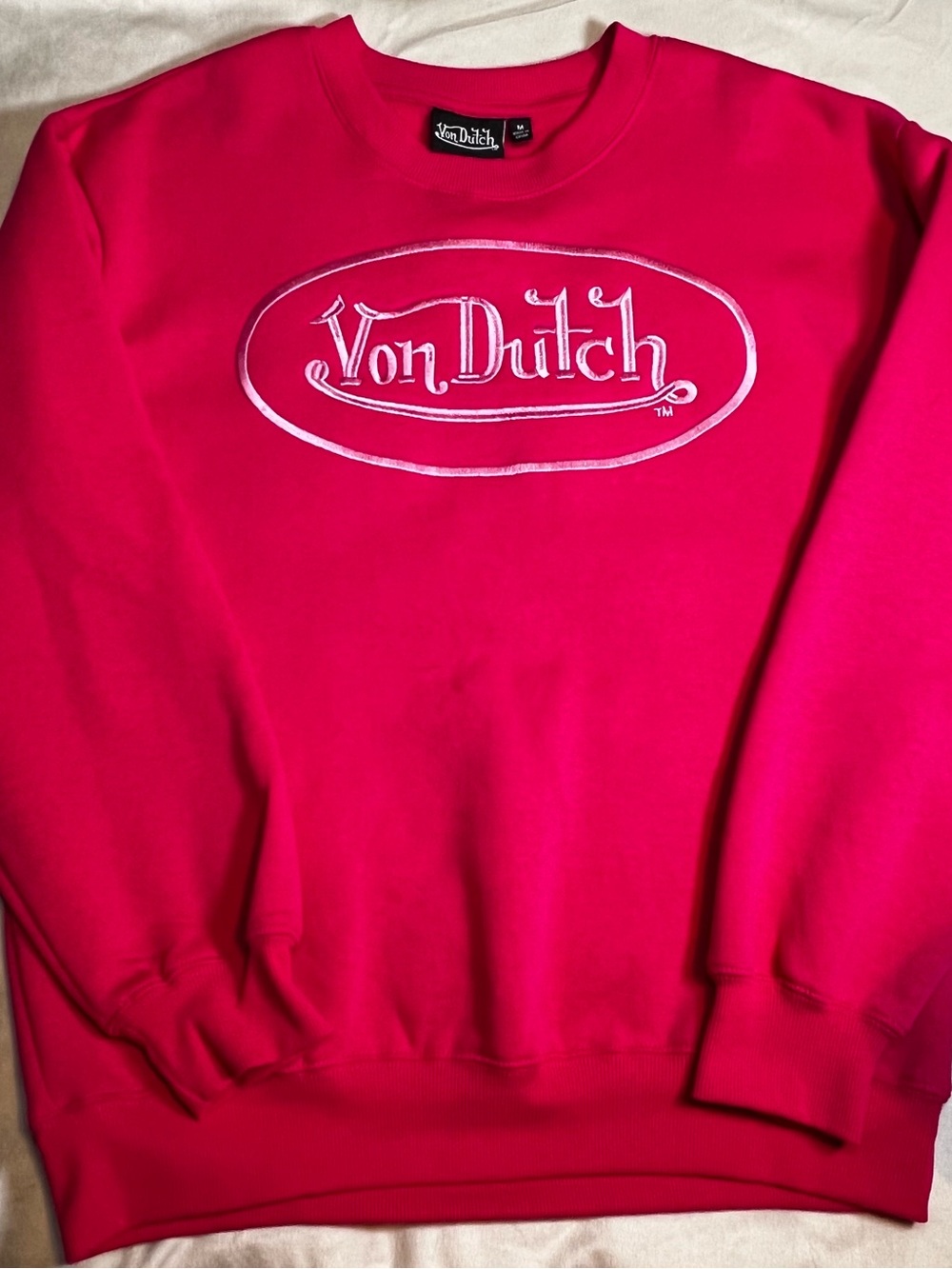 Von Dutch Hot Pink Crewneck Sweatshirt with Lt Pink Stitched  Logo M